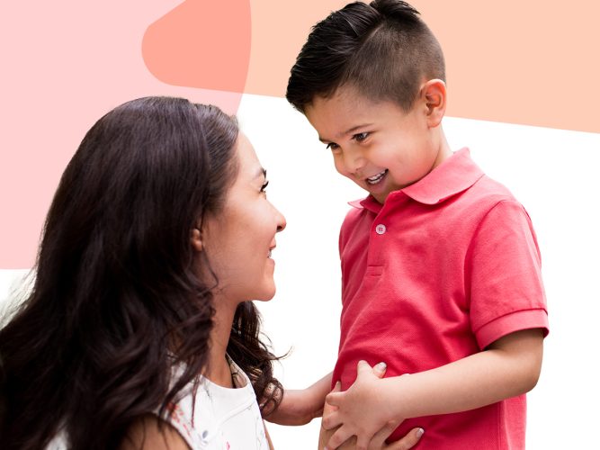 Parent talking to a child.