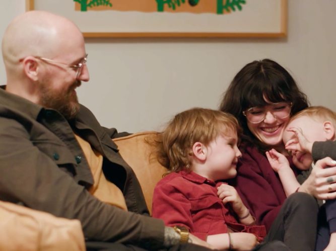 A family on the couch.