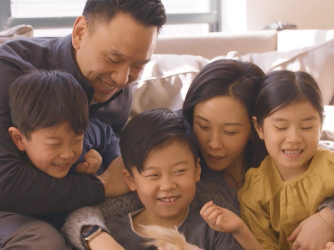 A family laughing.