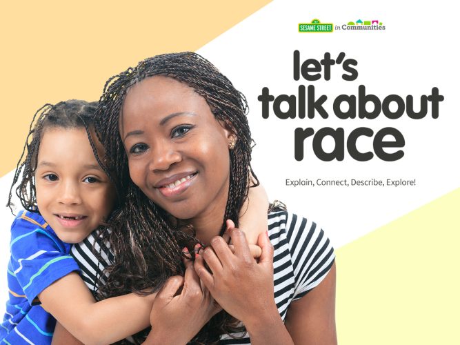 Let's talk about race title next to a parent and child.