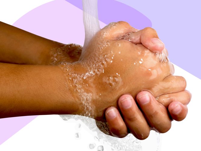 Close-up of washing hands.