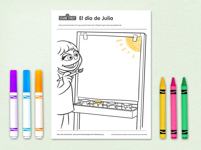 Un día en la vida de Julia coloring page.