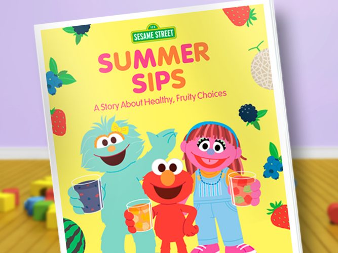 Summer Sips storybook with Rosita, Elmo and Lily.