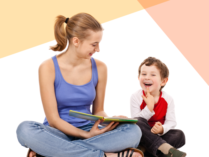 A parent reading to a child.