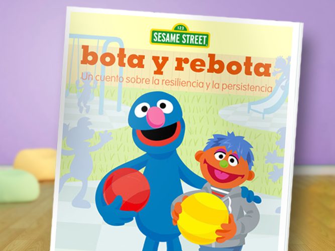 Bota y rebota storybook cover with Grover and Alex.