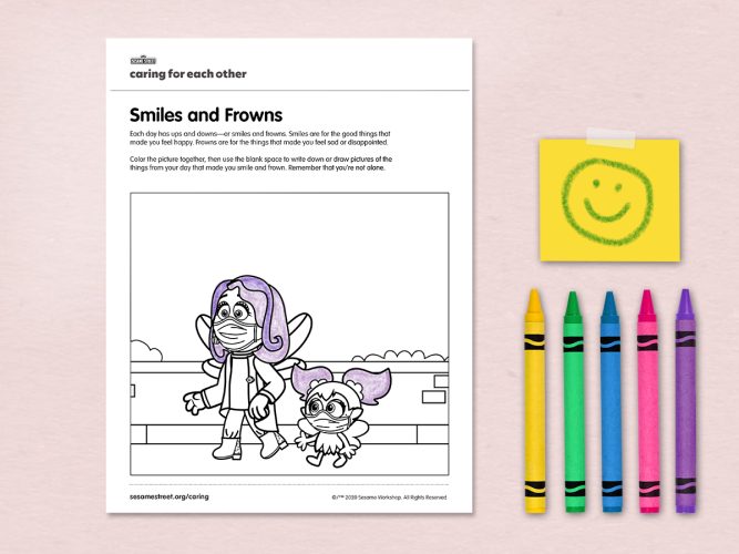 Sharing Smiles and Frowns coloring page.