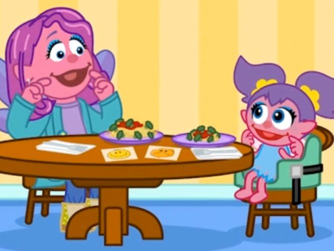 Abby and her mom Maggie Cadabby at the dinner table.