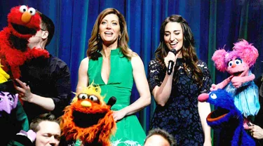 Sarah Bareilles singing at the Sesame Workshop gala.