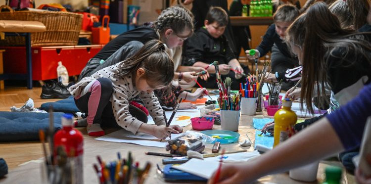 Children painting.