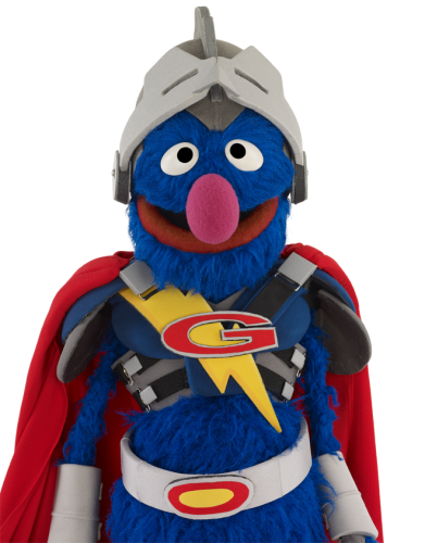 A close up of Super Grover