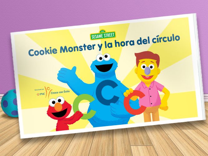 Cookie Monster en la hora del círculo storybook.