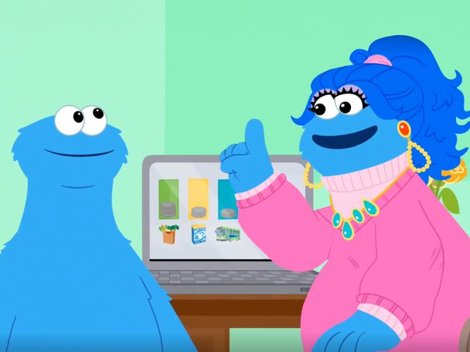 Cookie Monster's mom teaching Cookie about making a plan.