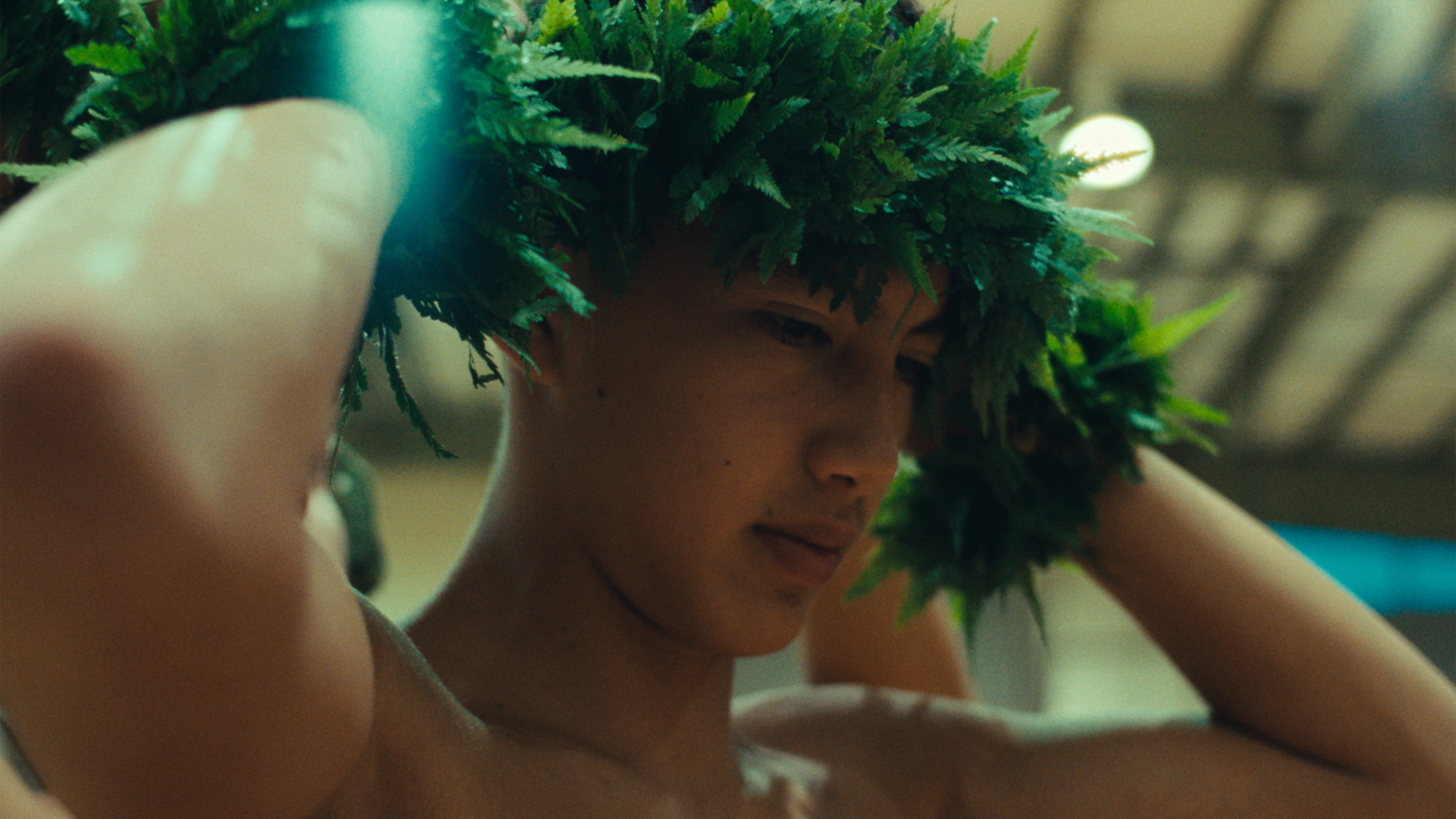 Hanalei Close up with Fern head dress.