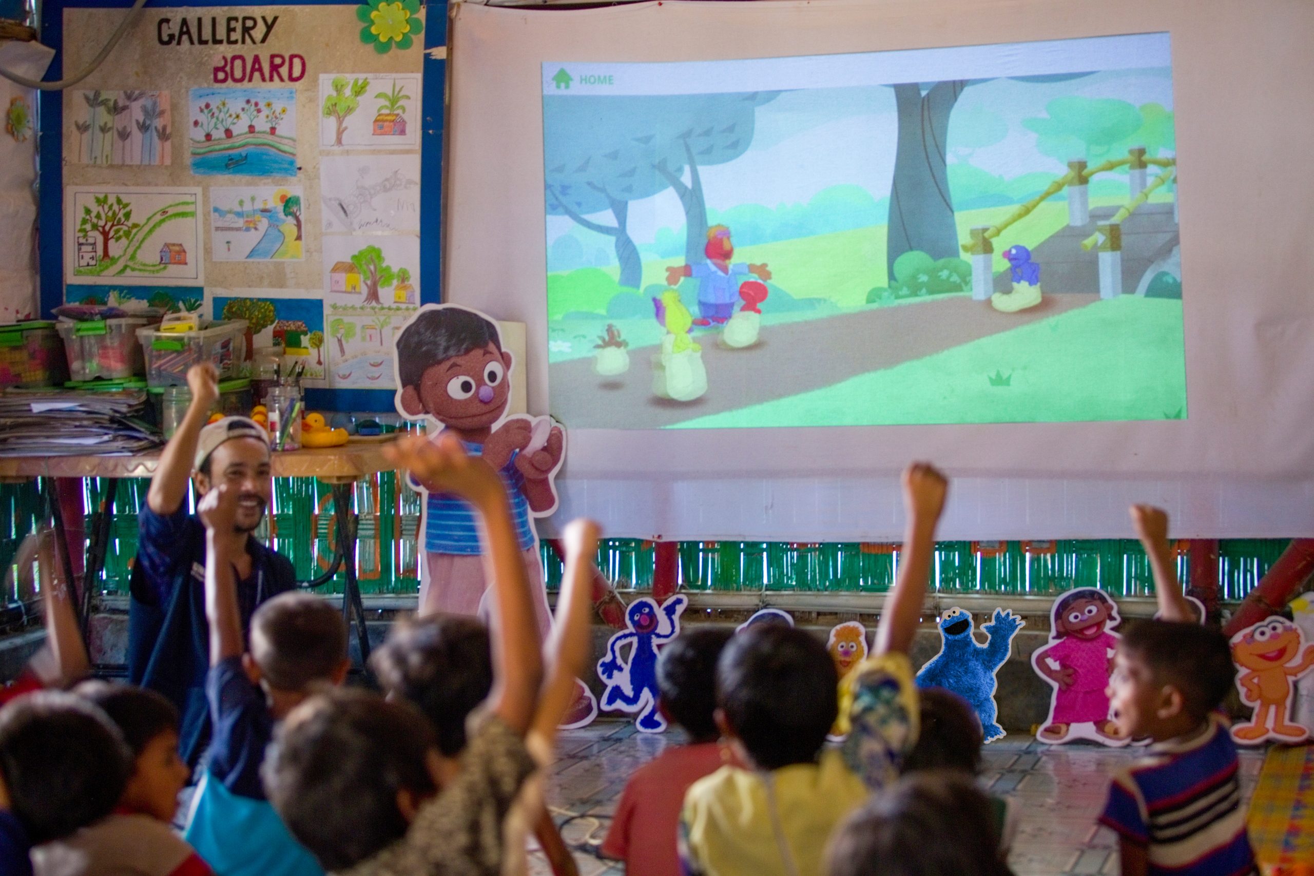 Children playing in a classroom.