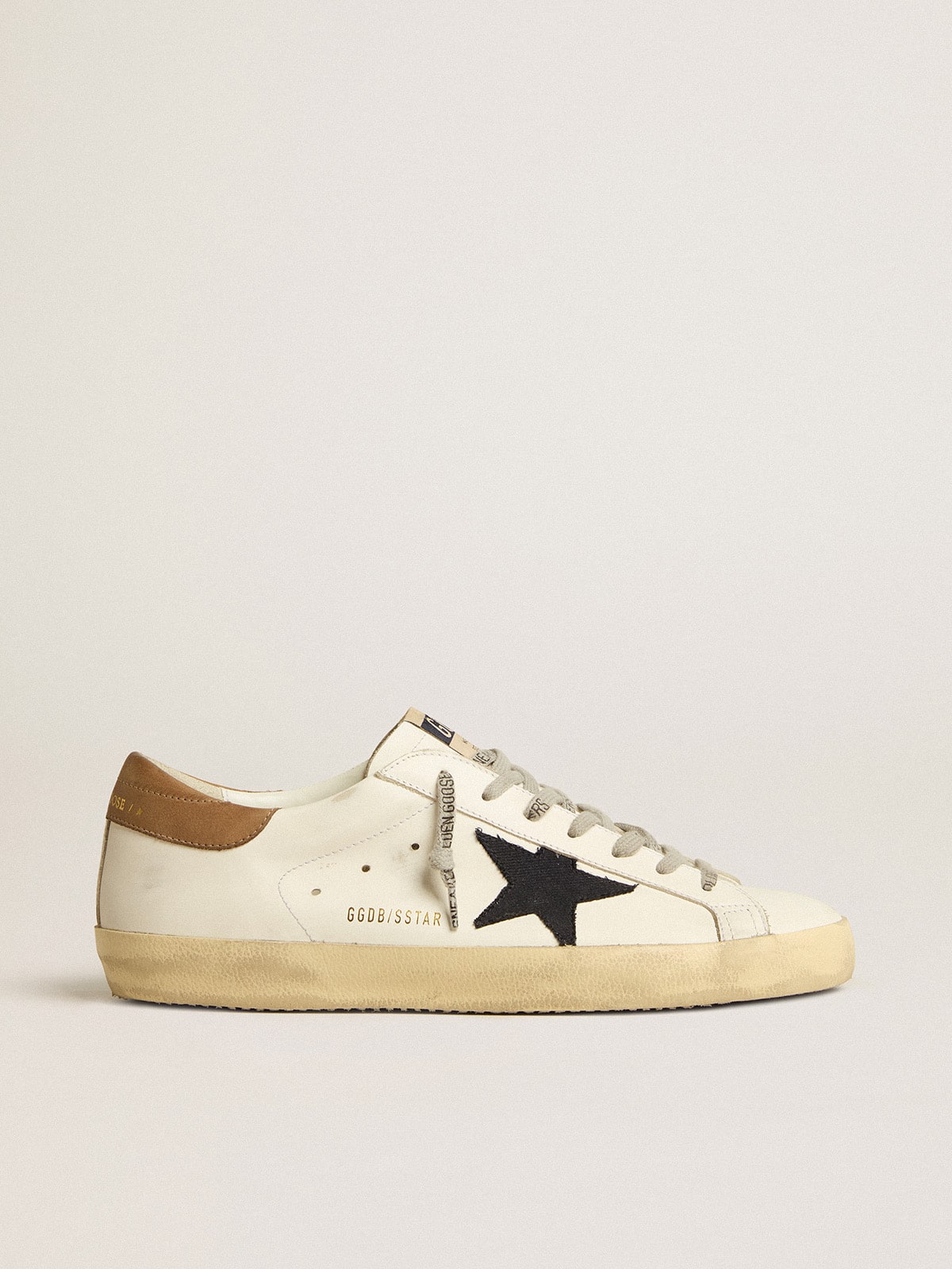 Golden Goose - Super-Star in white leather with midnight-blue canvas star and tobacco leather heel tab in 