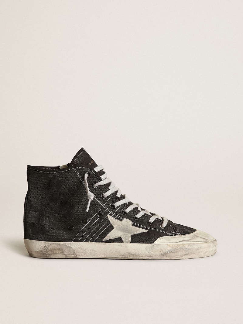 Francy Penstar in black canvas with white suede star and black suede heel tab