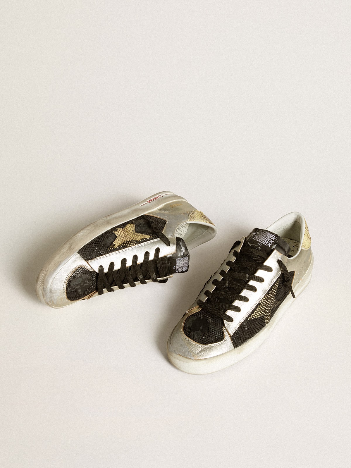 Golden Goose - Stardan LAB in silver leather and mesh with golden star and heel tab in 