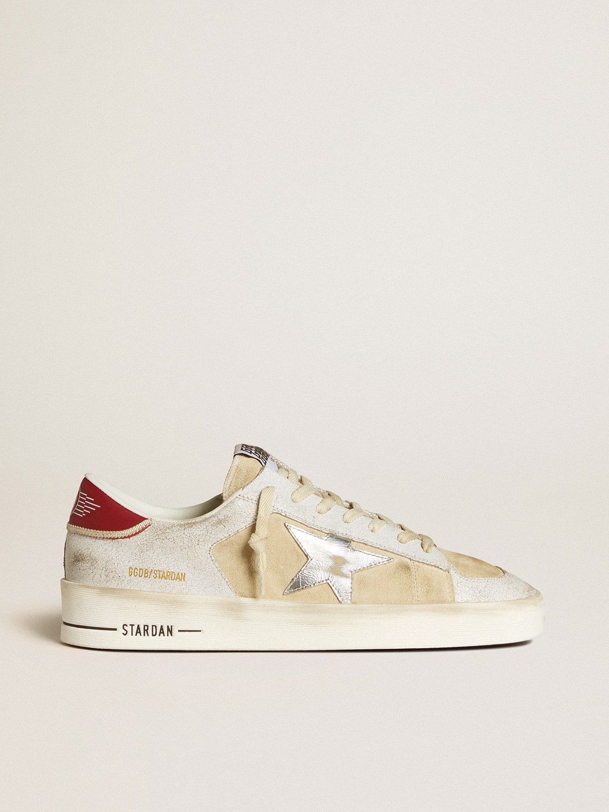 Golden Goose - Men's Stardan in nubuck and crackle leather with silver metallic leather star in 