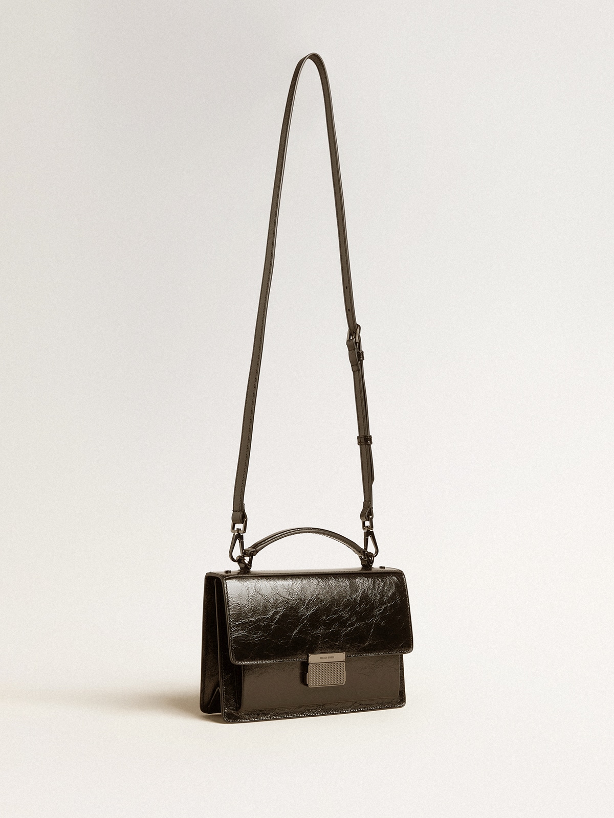 Venezia Bag in black metallic leather with black details