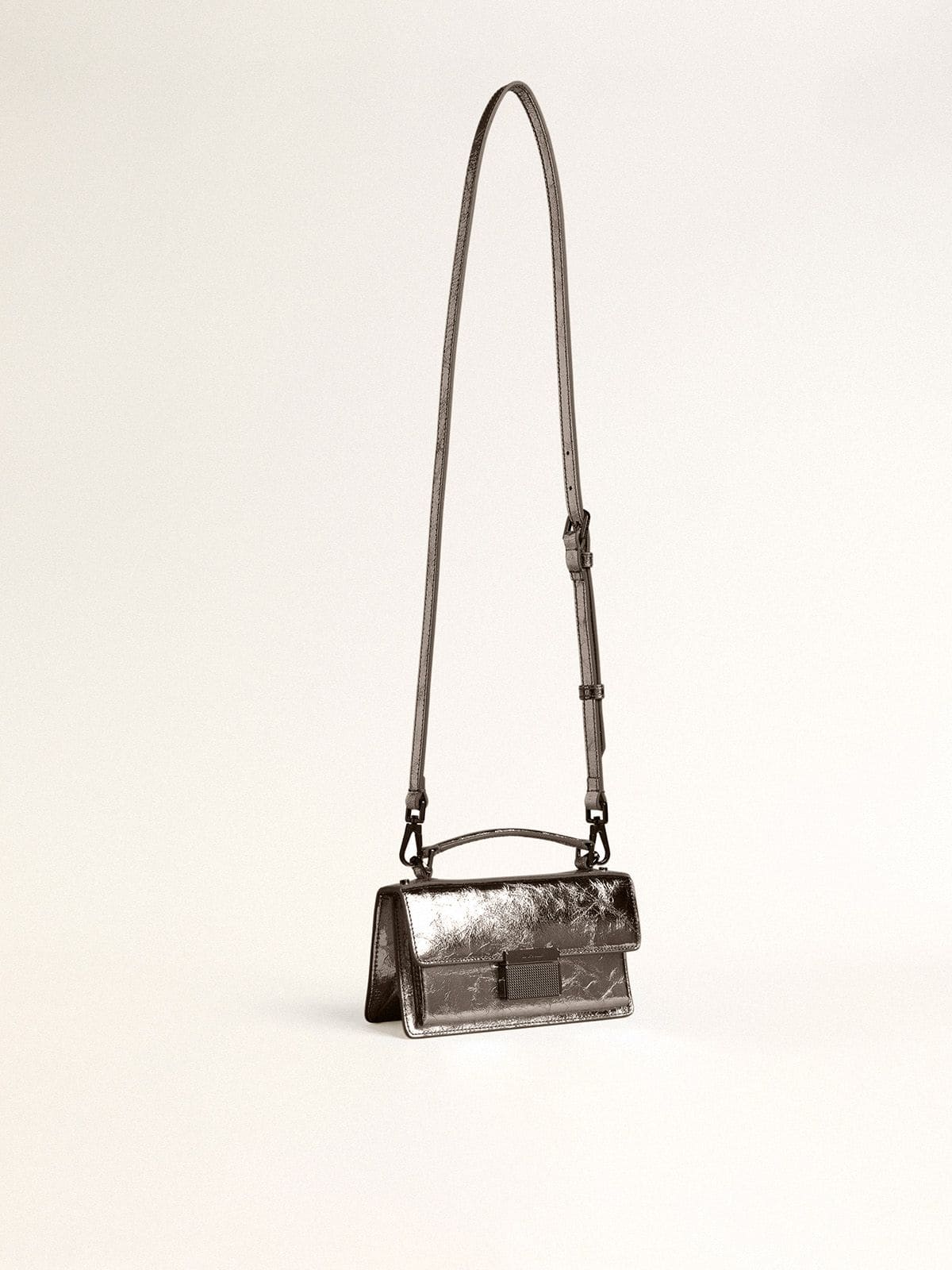 Small Venezia Bag in anthracite-gray metallic leather with black details