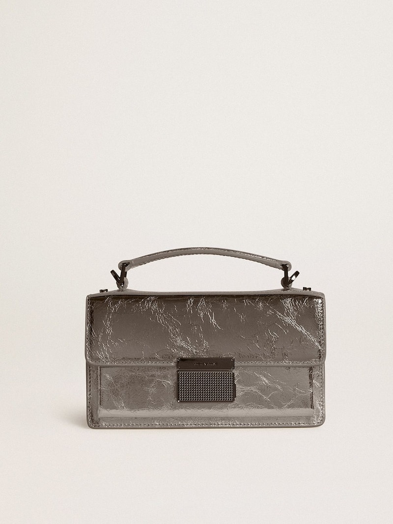 Small Venezia Bag in anthracite-gray metallic leather with black details