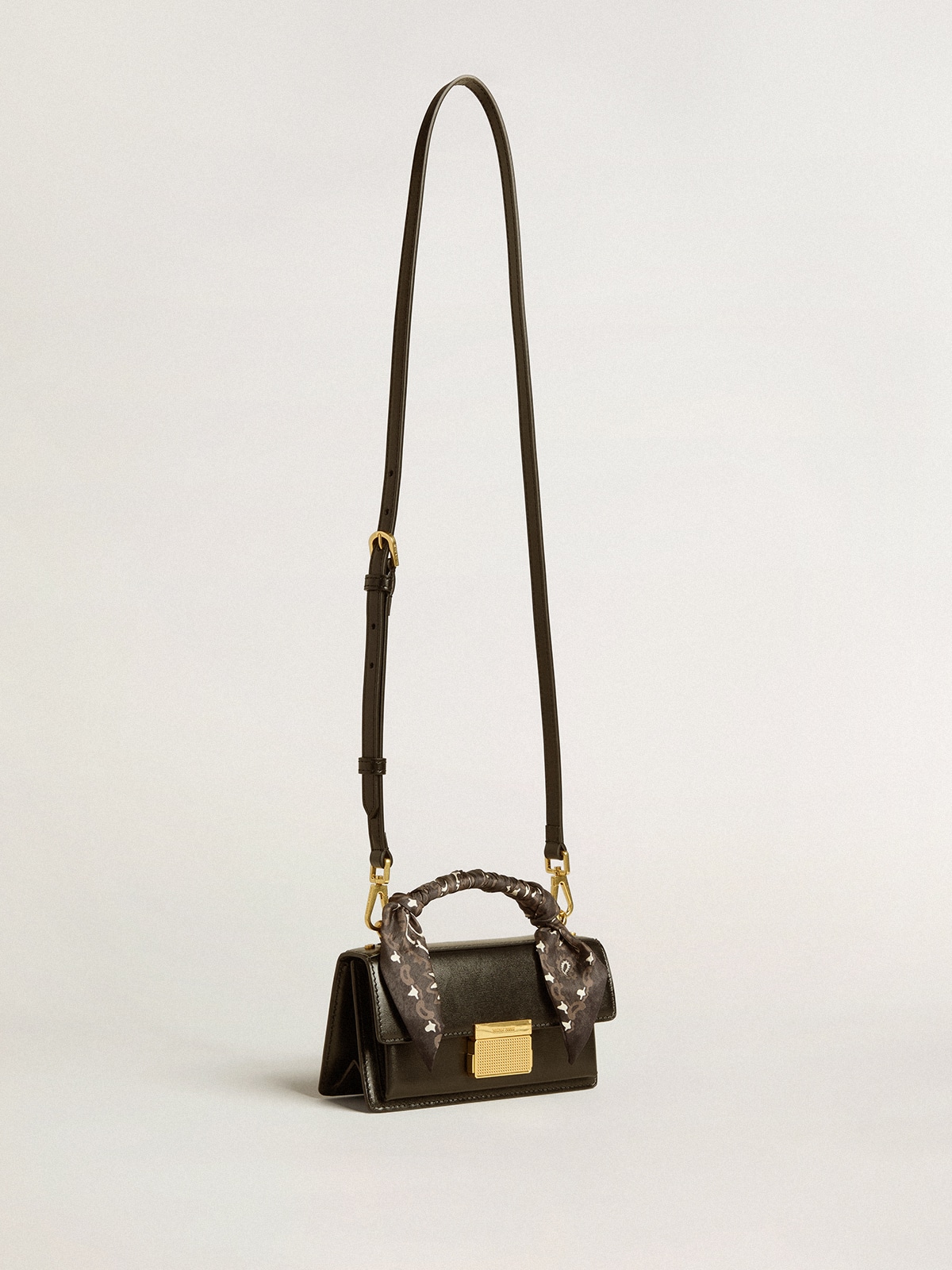 Golden Goose - Small Venezia Bag in black boarded leather with silk scarf  in 