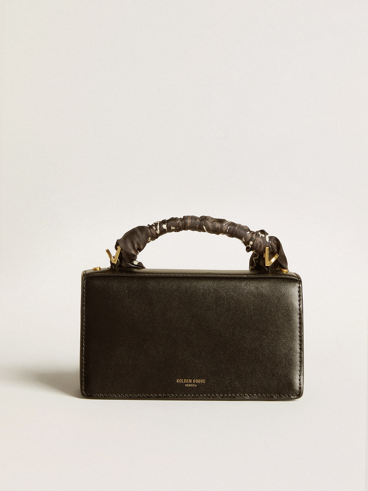 Golden Goose - Small Venezia Bag in black boarded leather with silk scarf  in 