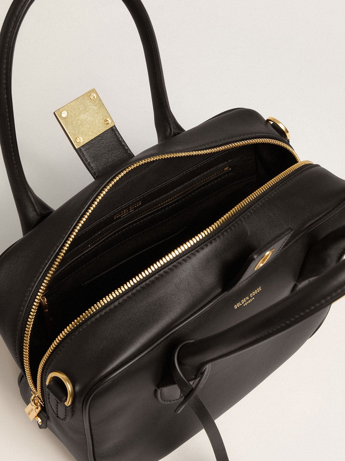 Golden Goose - Vita Bag in smooth black leather with gold details in 