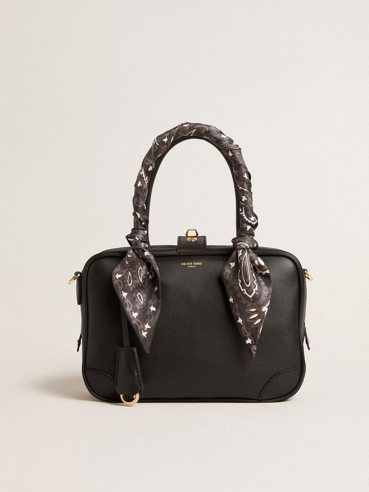 Golden Goose - Vita Bag in smooth black leather with gold details in 