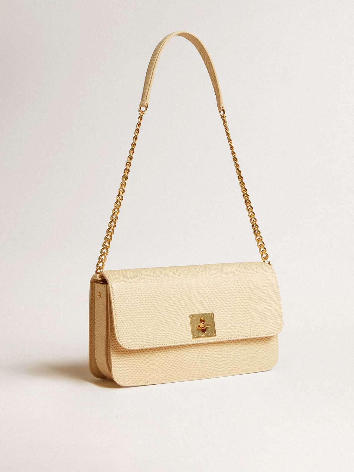 Gioia Bag in vanilla-colored sheepskin leather with gold details