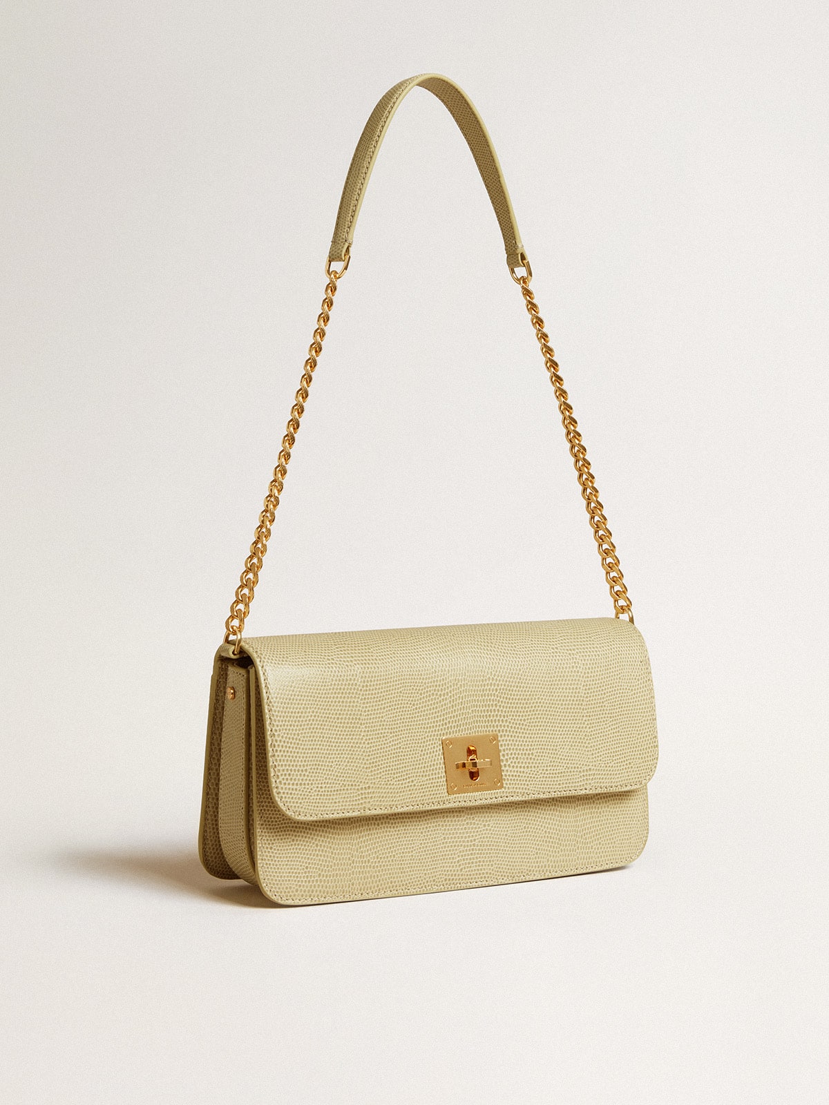 Gioia Bag in mineral-gray sheepskin leather with gold details