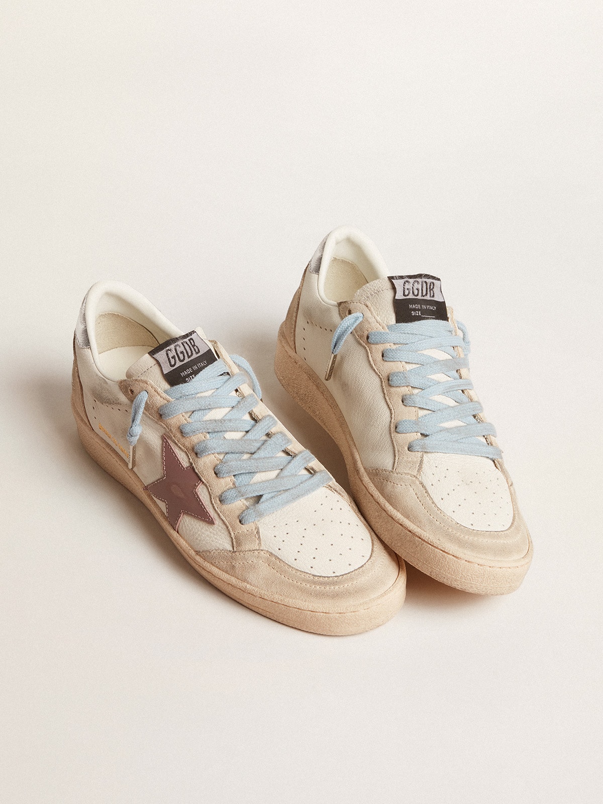 Golden Goose - Women's Ball Star LTD in white nappa and pearl suede with mauve leather star in 