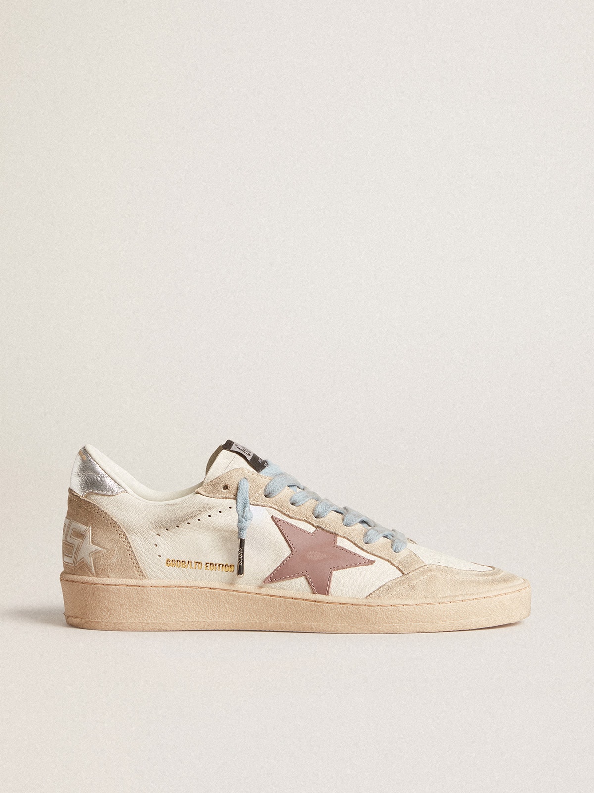 Golden Goose - Women's Ball Star LTD in white nappa and pearl suede with mauve leather star in 