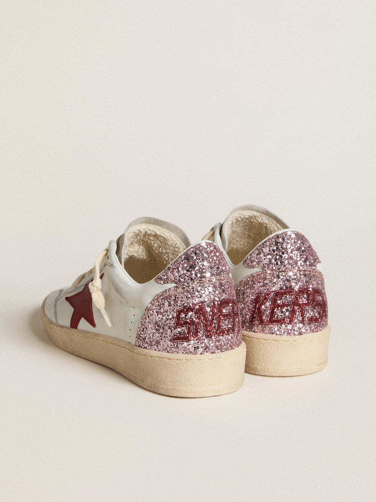 Golden Goose - Women's Ball Star LTD with red leather star and pink glitter heel tab in 