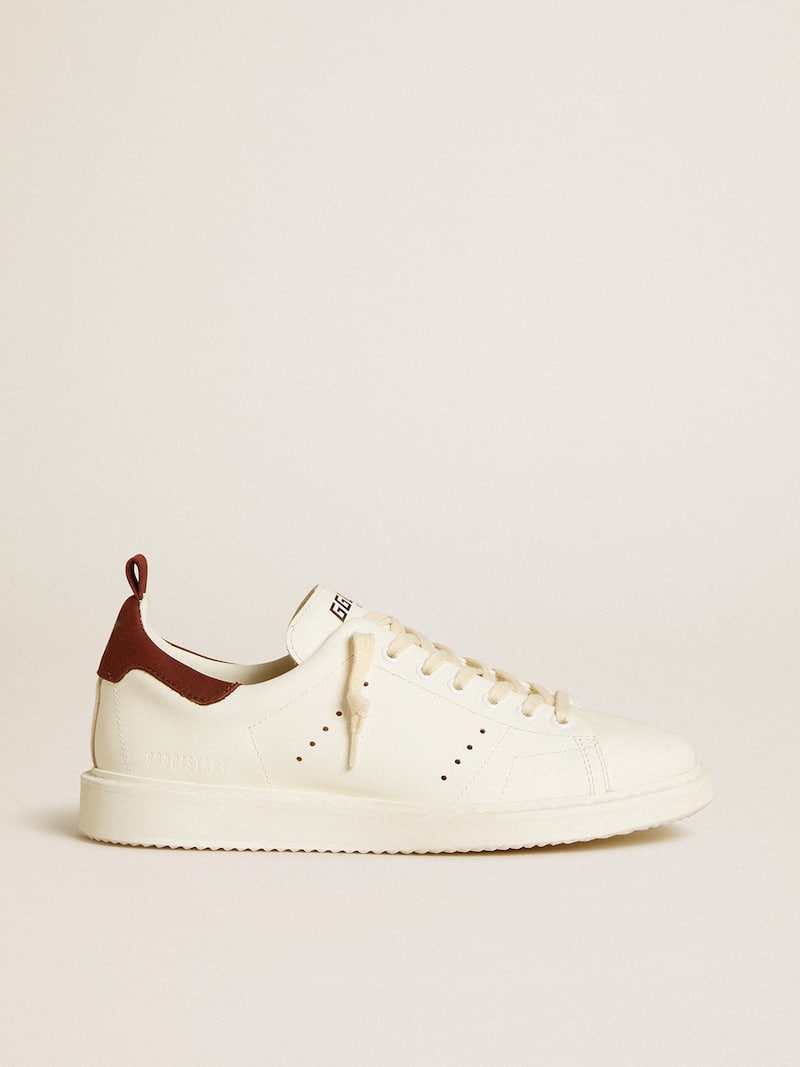 Women's Starter in white leather with burgundy nubuck heel tab