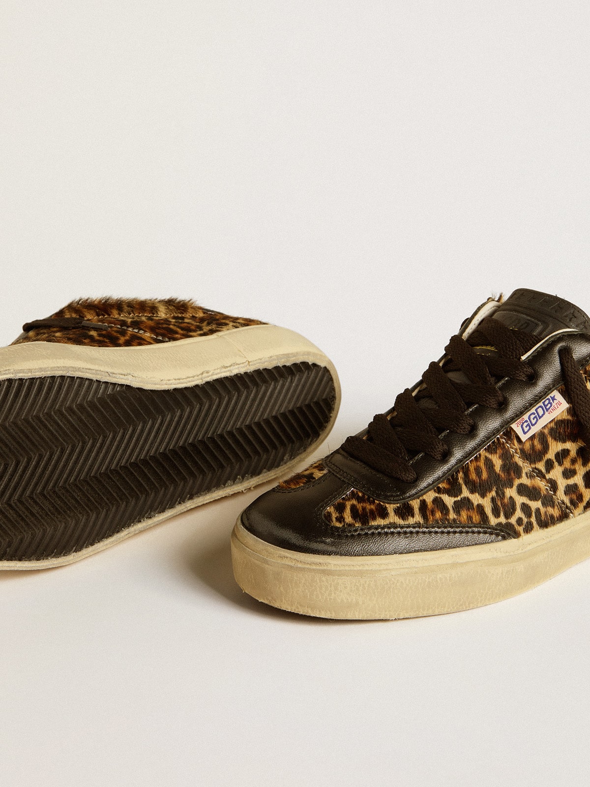 Golden Goose - Soul Star in leopard-print pony skin with black nappa leather heel tab and inserts in 