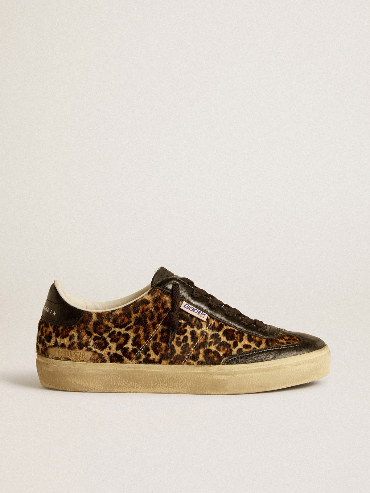 Golden Goose - Soul Star in leopard-print pony skin with black nappa leather heel tab and inserts in 