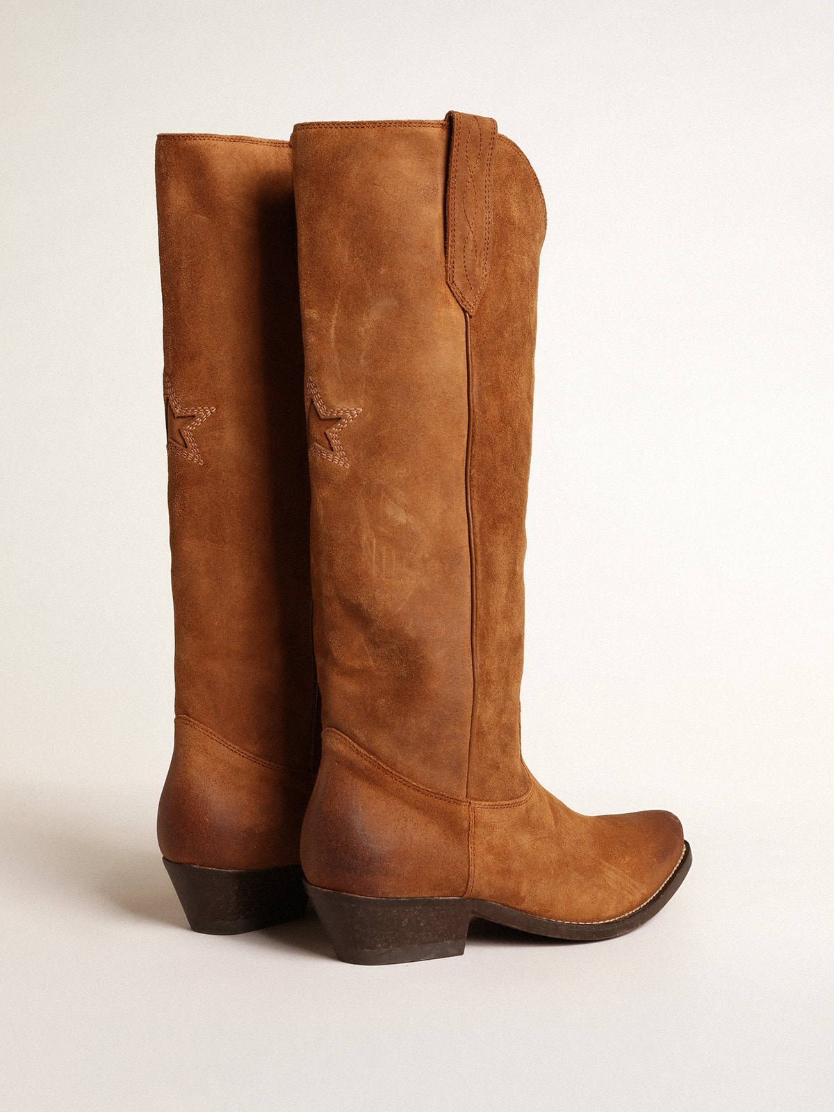 Golden Goose - Wish Star boots in cognac suede with tone-on-tone inlay star in 