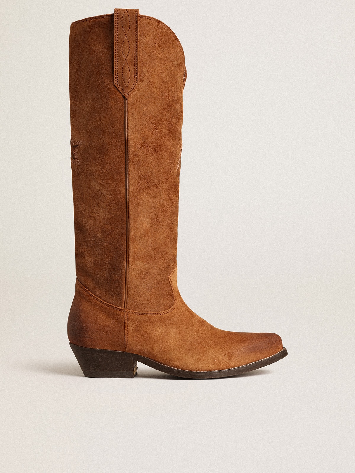 Golden Goose - Wish Star boots in cognac suede with tone-on-tone inlay star in 