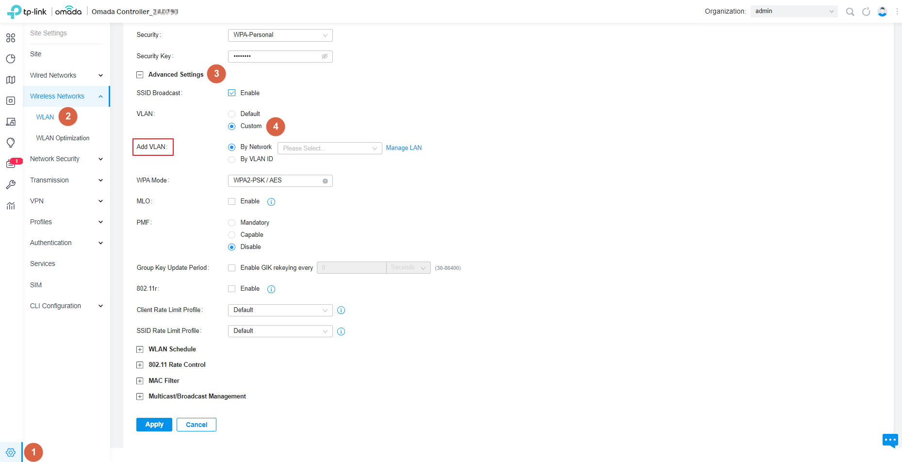 The configuration of LAN network, here fill in your VLAN.