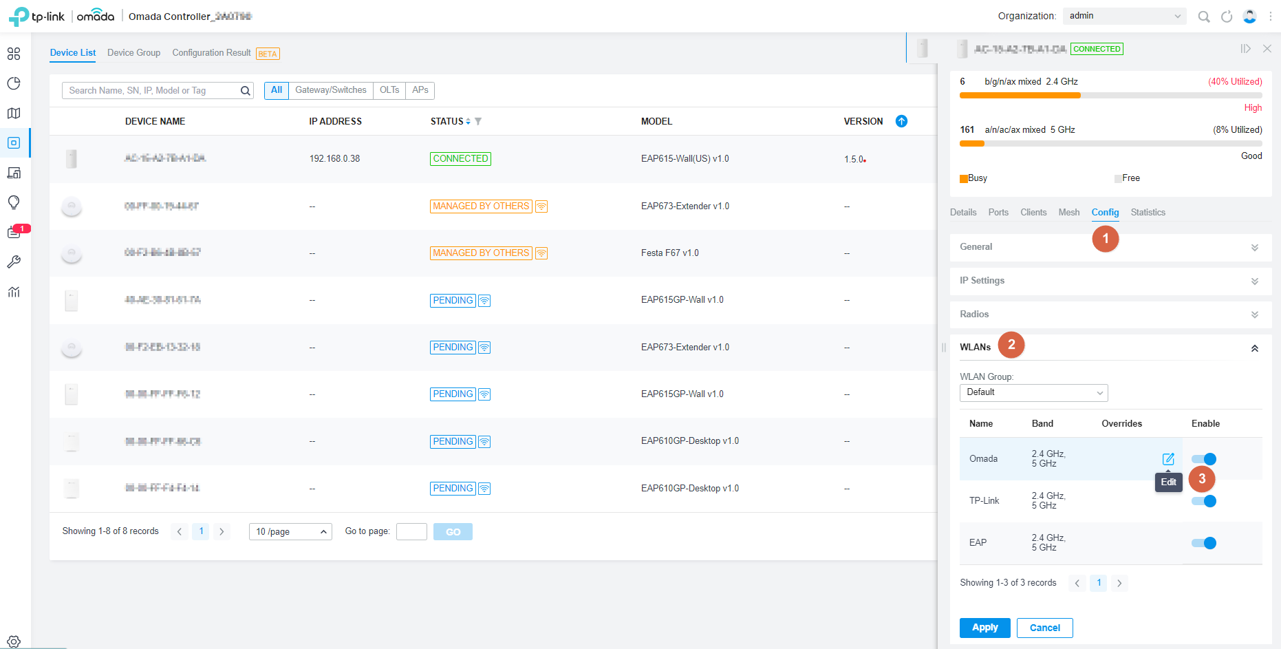 Select the SSID and click Edit to configure SSID Override in Controller webpage.