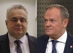 Tomasz Sakiewicz i Donald Tusk, fot. screeny z TV Republika i TVP Info