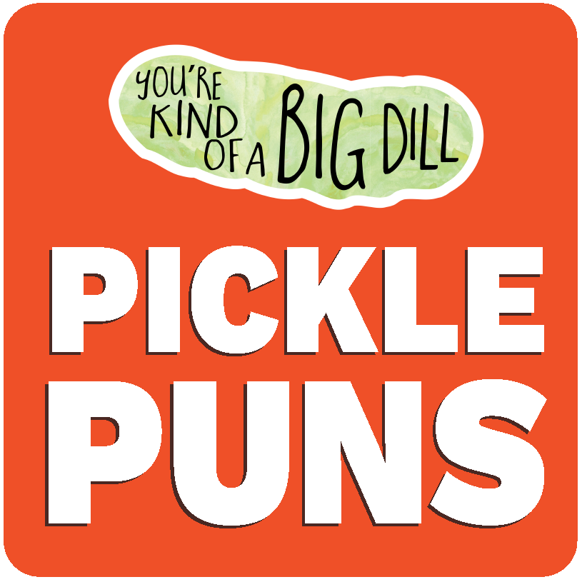 Funny stickers with pickle puns like 'You're Kind of a Big Dill' featuring a pickle illustration.