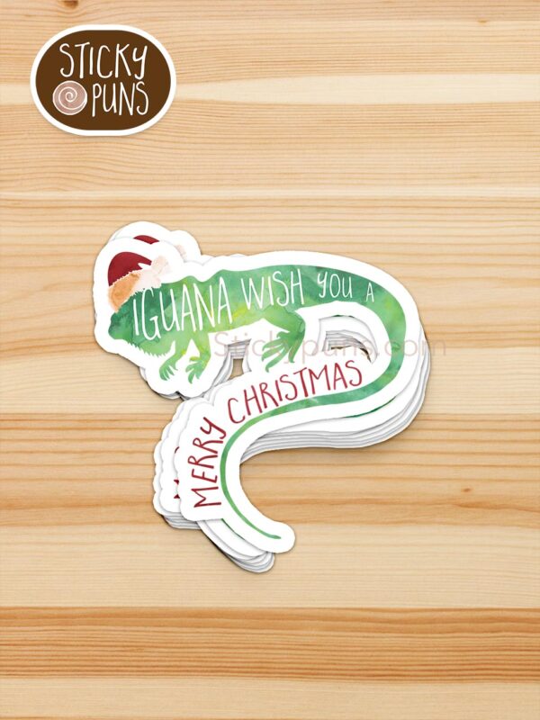 stack of iguana wish you a merry christmas pun stickers