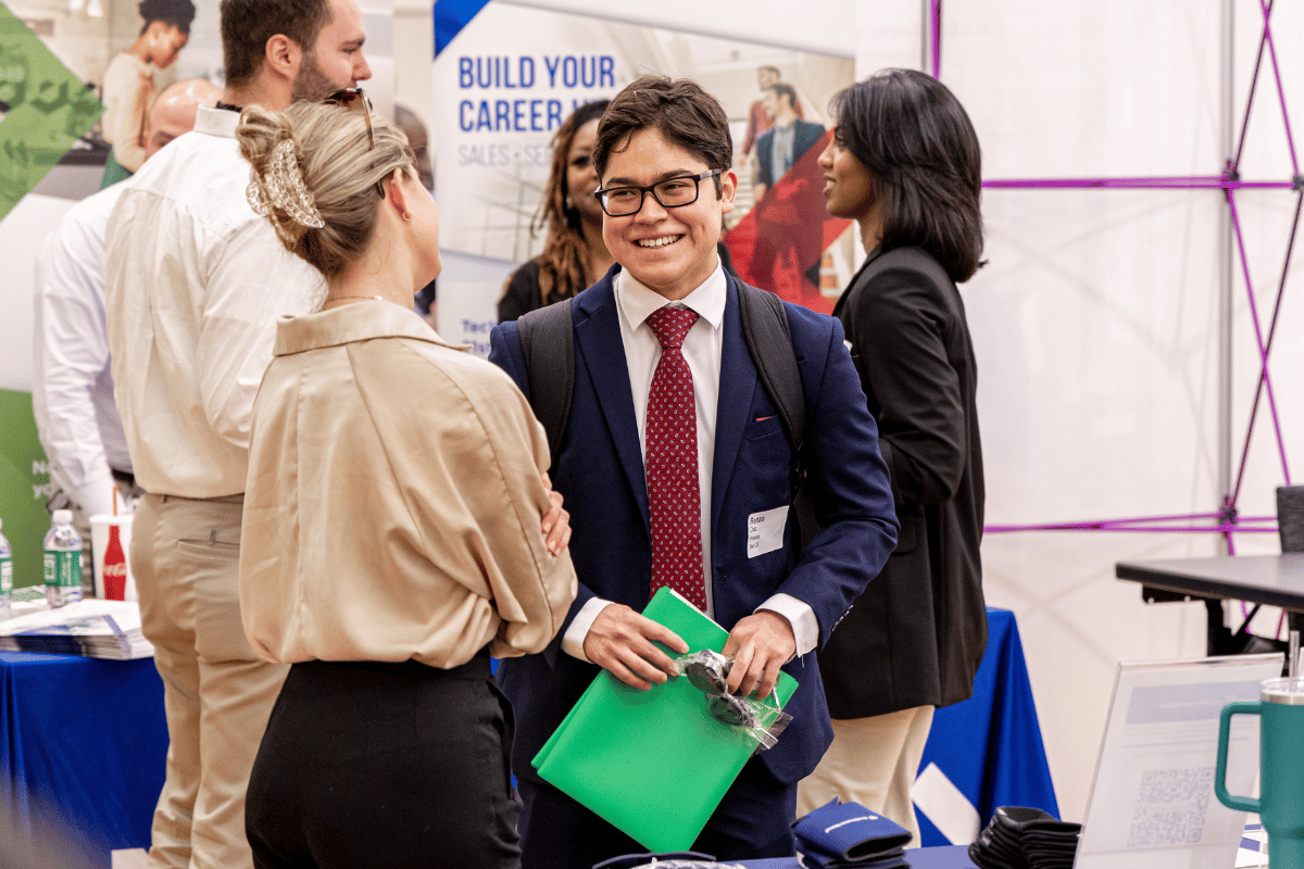 students smiling at career center