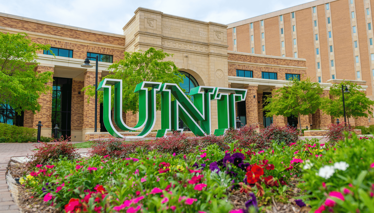 Flowers next to unt welcome center