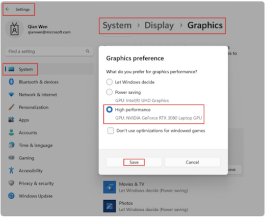 إعداد وحدة معالجة الرسومات في Windows