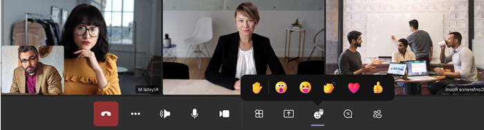 صورة لتفاعلات رموز المشاعر ثلاثية الأبعاد المباشرة على اجتماع Teams المحمول.