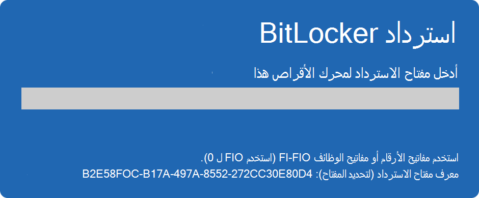 لقطة شاشة لشاشة استرداد BitLocker.