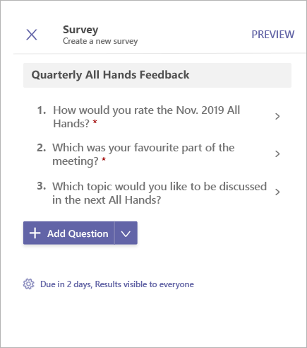 Визуализация на анкета в Microsoft Teams